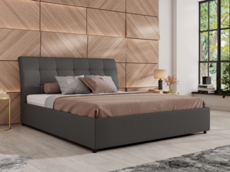 Polsterbett mit Lattenrost Gasfeder Doppelbett GALA CLASSIC gepolstert Kopfteil Bettkasten - 160x200 cm - Grau Kunstleder