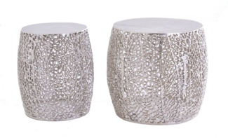 Licht-Erlebnisse Couchtisch JOSEFINA, 2er Set Handarbeit aus Metall in Silber