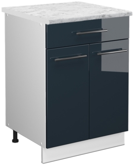 Küchenunterschrank Fame-Line Dunkelblau Hochglanz 60 cm mit Schublade, AP Marmor Vicco