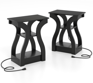 2er Set Beistelltisch mit Ladestation 3-stöckiger Sofatisch Nachttisch mit USB-Anschlüsse Schwarz