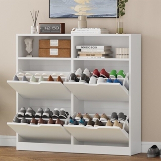 VOWNER Schuhschrank mit 4 Klappen, schmal, 105 x 24 x 100 cm
