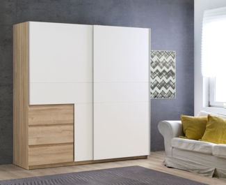 Schwebetürenschrank Schlafzimmerschrank 200cm Bianco Eiche weiß