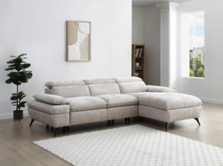 Vente-unique - Ecksofa mit Schlaffunktion mit Bettkasten - Ecke rechts - Strukturstoff - Beige - MORAVA