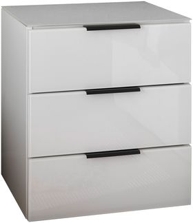 Nachtkommode >Pari< 3 Schübe, Weiß / Glas Weiß - 46x56x40cm (BxHxT)