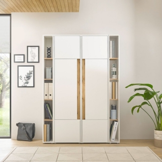 Lomadox Stauraumschrank CRISP-61 weiß mit Eiche, grifflose Optik