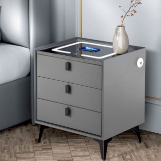 oyajia Nachttisch LED Nachttisch mit 15W Wireless Charging, Nachtkommode 3 Schubladen, Moderner Nachttisch mit Touchsensor, Stauraum, USB/Type-C-Anschluss