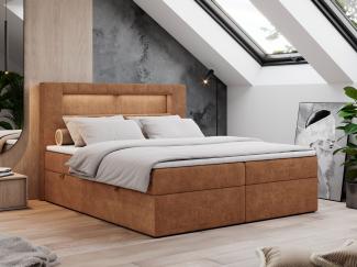 Boxspringbett - Polsterbett mit LED Kopfteil - GOLD-5 - 200x200cm - Orange Stoff - H4