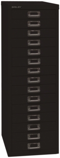 Bisley Multidrawer Schubladenschrank aus Metall mit 15 Schubladen DIN A4 ohne Sockel - Farbe: Schwarz, L3915-633