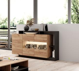 Kommode Sideboard Alva 155cm Craft Gold Oak anthrazit 3-türig