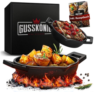 GUSSKÖNIG Grillpfanne Gusskönig Gusseisen Grillpfännchen (2er Set) Ø 11 cm- inkl. Rezeptbuch