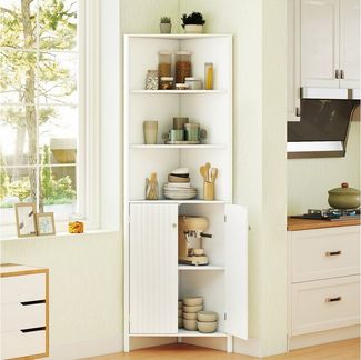 COSTWAY Hochschrank schmal Eckschrank Küchenschrank mit 5 Fächern