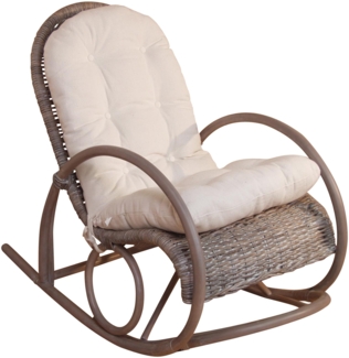 Schaukelstuhl aus Kubu-Rattan handgefertigt, naturgrau inkl. Kissen creme