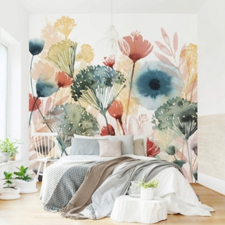 Bilderdepot24 Fototapete Blumen Wildblumen Sommer Blumentapete Floral Natur Modern Kunst, Glatt, Matt, (Vliestapete inkl. Kleister oder selbstklebend), Wohnzimmer Schlafzimmer Küche Flur Motivtapete Vliestapete Wandtapete