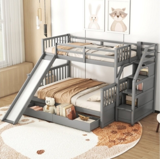 TavilaEcon Etagenbett Kinderbett, Jugendbett mit 2 Schubladen und Rutsche, mit hochwertigem Kiefernholz, 90×200cm/140×200cm
