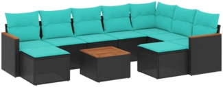 vidaXL 10-teiliges Gartensofa-Set mit Kissen, schwarzes Polyrattan 3226547