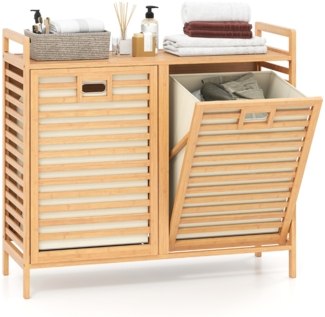 Doppelt Wäschekorb schwenkbar 75L Bambus Wäschesammler mit 2 Abnehmbaren Behältern Natur