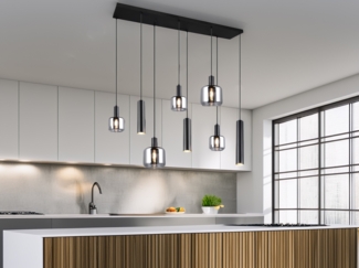 LED Pendelleuchte 8-flammig Metall mit Glasschirmen Chrom, Breite 118cm