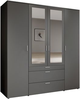 Drehtürenschrank >Vesala< 4 Türen, 3 Schübe, Graphit / Spiegel - 180x195x56cm (BxHxT)