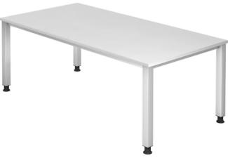 Schreibtisch QS2E 4-Fuß eckig 200x100cm Weiß Gestellfarbe: Silber