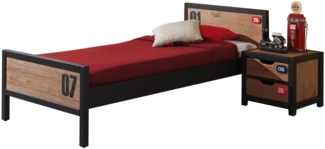 Einzelbett Kameko 209x97x75 Massivholz+MDF Schwarz/Natur