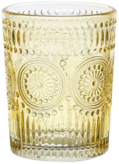 Trinkglas Vintage - Glas - 280ml - H: 10cm - mit Muster - gelb