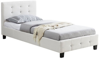 CARO-Möbel Polsterbett Delaware Bettgestell 90x200 cm Einzelbett Designbett mit Strassteinen inklusive Lattenrost Textilbezug in weiß