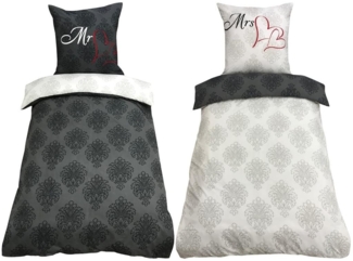 Visaggio Bettwäsche Allergiker geeignet 135x200 oder 155x220, Microfaser, 4 teilig, Partnerbettwäsche Mr & Mrs mit Ornamenten