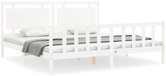vidaXL Massivholzbett mit Kopfteil Weiß 180x200 cm 3192182
