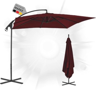 DELUKE® Sonnenschirm rechteckig FLEO 250cm Rot UV-Schutz, Kurbelsystem Ampelschirm rechteckig Freiarm Sonnenschirm 250 cm Kurbelschirm Standschirm Sonnenschutz Gartenschirm