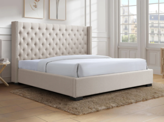 Vente-unique - Bett 120 x 200 cm + Kopfteil gepolstert + Matratze - Stoff - Beige - MASSIMO