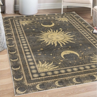 Abakuhaus Teppich Dekorativer Teppich für Wohnzimmer und Schlafzimmer, rechteckig, Sonne und Mond Boho-Okkult Halbmond