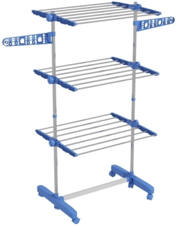 MC Star Wäscheständer Wäschetrockner Turm Rollen 3 Ebenen klappbar Seitenflügel Stahl Blau