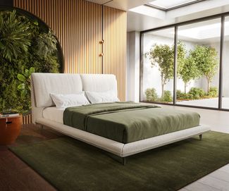 Polsterbettgestell Cusino 140x200 cm Bouclé Creme-Weiß