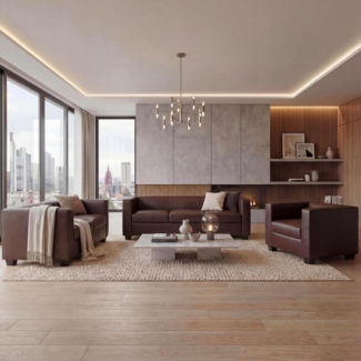 3-2-1 Sofagarnitur Couchgarnitur Loungesofa Lille ~ Kunstleder, rot-braun