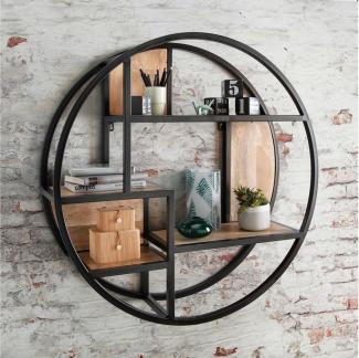 More2Home Wandregal CIRCLE, rund ca. 90 cm, Mangoholz natur, Eisen schwarz