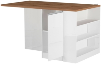 Dmora Kücheninsel Abern, Mehrzweckschrank, Küchenzeile Schrank, Zusätzlicher Tisch, 100 % Made in Italy, 160 x 90 x 90 cm, glänzendes Weiß und Eiche