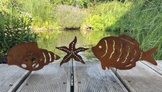 LB H&F Lilienburg Gartenstecker 3er SET Gartenstecker Gartenfigur Gartendeko Rost Seestern (Fisch Metallstecker Skulptur Geschenk Edelrost Roststecker maritim zum Stecken Blumenkübel Maritimstecker Blumenstab Rostfigur Nordsee Ostsee Hygge Scandi, Gart...