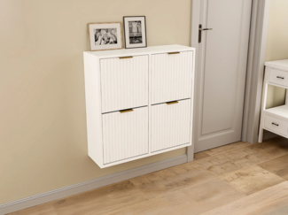 Vente-unique - Schuhschrank mit 4 Klappfächern - Weiß und Gold - FRALYN von Pascal Morabito