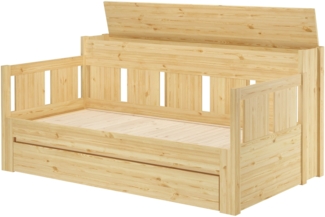 Ausziehbett Sofabett Kiefer massiv natur Zubehör wählbar V-60.78-09mit Rollrost und Matratzenbox inkl.