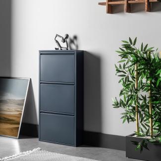 Schuhschrank Schmal Schuhregal Metall Schuhkipper mit Magnet Klappen Schuhablage (3 Klappen Anthrazit)