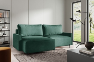 Ecksofa Schlafsofa Sofa BRAGA in Stoff Now or Never Grün Ottomane Links