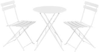 DELUKE® Bistroset 3-teilig MIUL Metall - Klappbar, Wetterfest | Balkonmöbel Set 2 klappbar Personen Bistrotisch mit 2 Stühlen Gartenmöbel Set 2 Personen Sitzgarnitur, Weiß