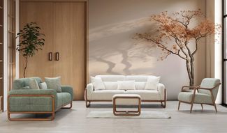 Sitzgruppe/Sofa Set - Wohnzimmergarnitur "Lysandra" 3+3+1-Beige/Grün