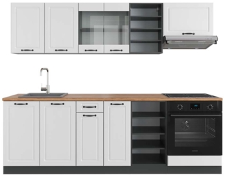 Vicco Küchenzeile Weiß Landhaus/Anthrazit 240 cm , AP Eiche, R-Line