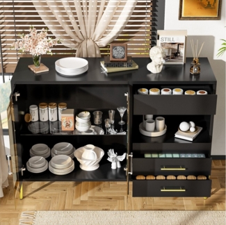 Flieks Kommode (1 St, B120/T39,5/H84 cm, mit verstellbaren Einlegeböden), Sideboards mit Schubladen und Glastüren