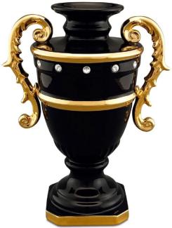 Casa Padrino Barock Vase Schwarz / Gold 26 x 18 x H. 36 cm - Prunkvolle Keramik Blumenvase mit Swarovski Kristallglas