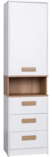 Marmex Möbel Grant 06 Standregal mit Türen geschlossen und Schubladen, laminierte Spanplatte, weiß+riviera Eiche, 52 x 195 x 40 cm