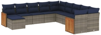 vidaXL 11-teiliges Gartensofa-Set mit Kissen, grau, Polyrattan 3228252