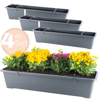 GarPet Blumenkasten 4x Blumen Kasten Wasserspeicher Outdoor Gießschacht 80 cm Anthrazit