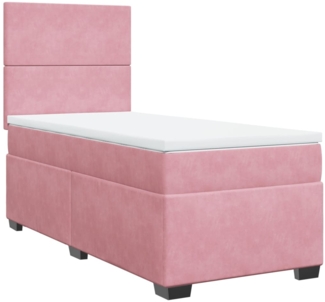 vidaXL Boxspringbett mit Matratze, Samt rosa, 90x190 cm